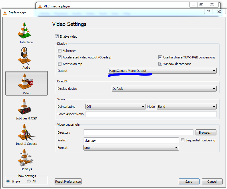 set VCam as the video output plugin of VLC player